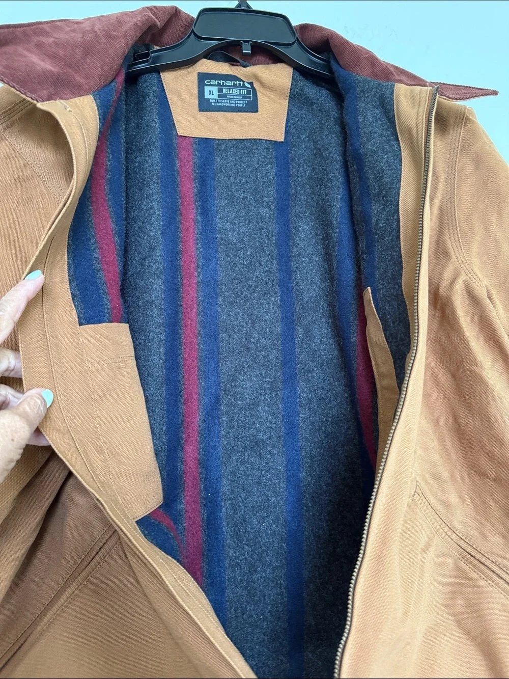 Carhartt Men's Tan Jacket with Dark Brown Corduroy Collar